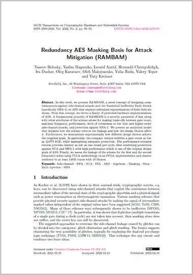 Academic paper title page about RAMBAM cryptographic security method with author names and institutional affiliations listed